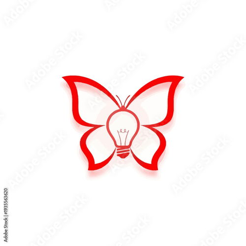 Red butterfly with lightbulb body symbolizes innovation