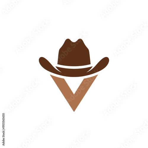Stylized cowboy hat with letter V brown logo design