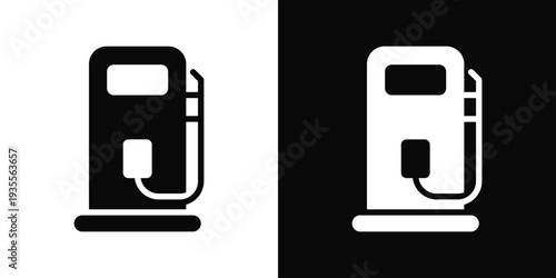 Gas Station Icon In Black And White Filled Style.