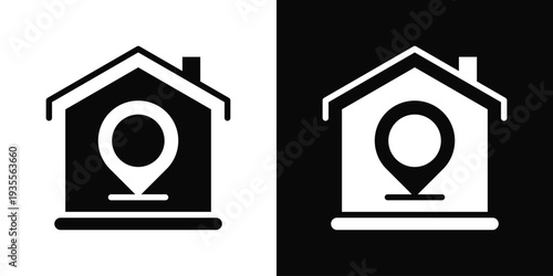 Home Icon In Black And White Filled Style.