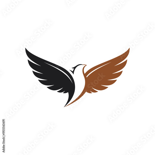 Stylized flying eagle logo with black and brown wings