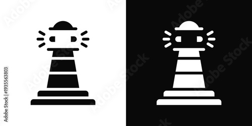 Lighthouse Icon In Black And White Filled Style.