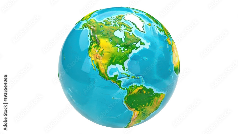 Obraz premium Isolated rendering of Earth showing North and South America, geographical representation