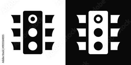 Traffic Lights Icon In Black And White Filled Style.