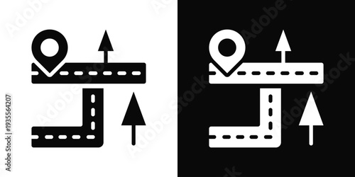 Road Icon In Black And White Filled Style.