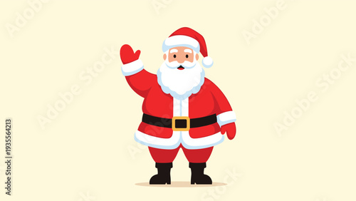 Traditional illustration of Santa Claus in his red suit waving his hand with a friendly smile, perfect for holiday greeting cards.
