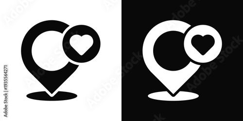 Pin Icon In Black And White Filled Style.