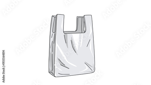 Simple illustration of a gray plastic grocery shopping bag with handles, representing retail, shopping, and environmental issues.