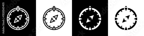 Compass Icon In Black And White Filled Style.