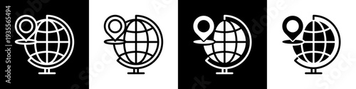 Globe Icon In Black And White Filled Style.