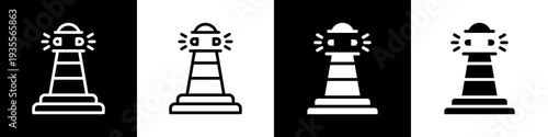 Lighthouse Icon In Black And White Filled Style.
