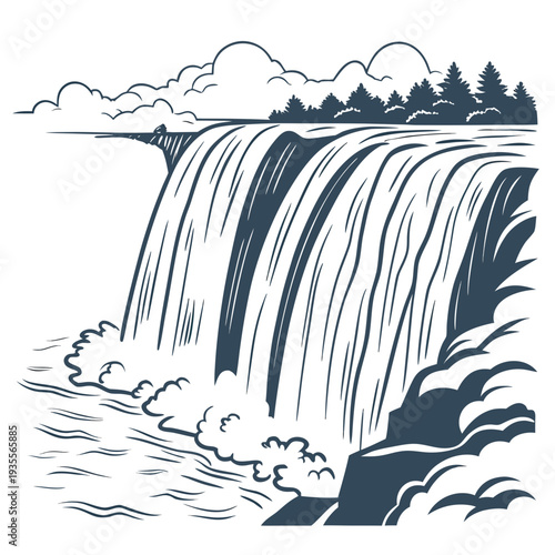 Natural waterfall pouring into unseen basin realistic