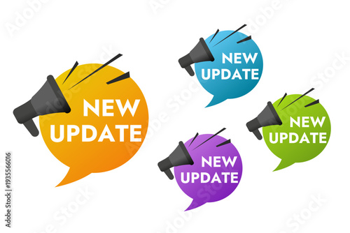Multicolored Vector Banner Set with Black Megaphone for Announcement Update and Promotion