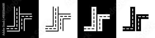 Road Icon In Black And White Filled Style.