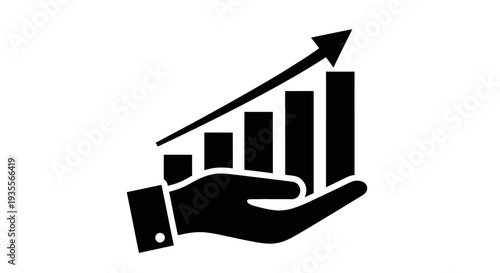 Hand holding a rising bar chart graph, indicating business growth and financial improvement, isolated white background.