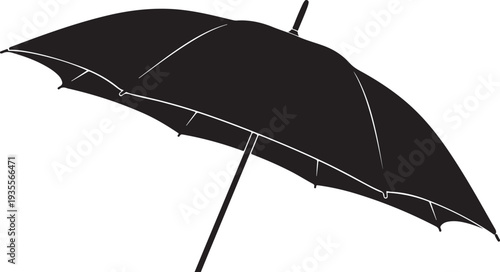 Black umbrella isolated on white background with handle
