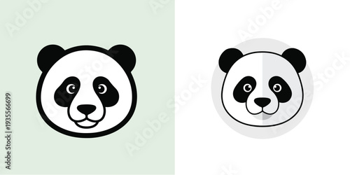A cute panda face icon, flat design, single mascot design, vector illustration, white backdrop
