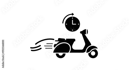 Fast Delivery Scooter Icon with Clock Symbol, Speed and Timely Service, Isolated White Background