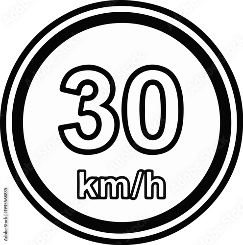A circular traffic sign indicates a speed limit of thirty kilometers per hour