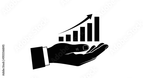 Hand Holding Growth Bar Chart with Upward Arrow, Financial Progress and Investment Success, Isolated White Background