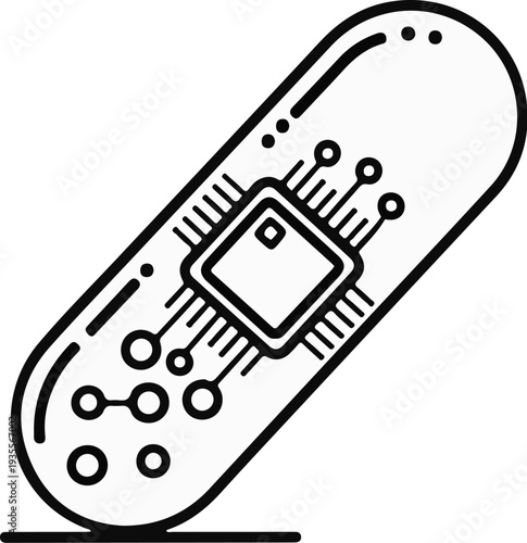 A stylized capsule with an integrated circuit on its surface