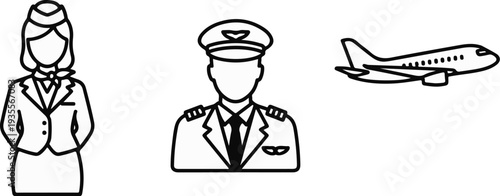 Airline crew and aircraft depicted in minimalist line art style for aviation