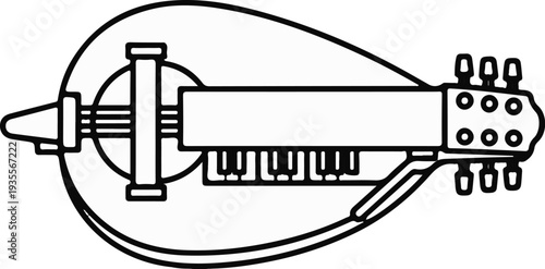 Stylized outline of a hurdy-gurdy with keyboard and tuning pegs