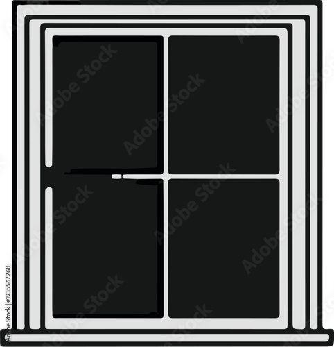 Dark square panes divided by white frames, a window