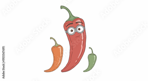 Cartoon Peppers with Facial Expressions.