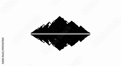 Abstract silhouette of jagged mountains reflected in water