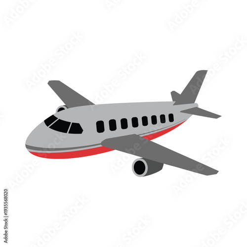 Gray airplane with red bottom and black windows red airplane aircraft vector illustration isolated on white background.