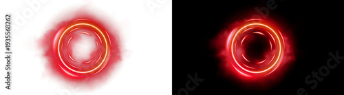 Schilderij op canvas PNG image of Vibrant red and orange glowing concentric circles with a mysterious smoky aura, creating an energetic and futuristic abstract light effect on transparent background