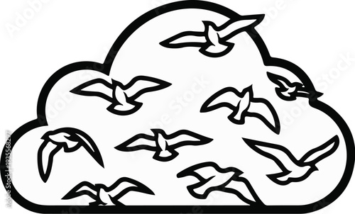 Flock of birds in stylized cloud shape