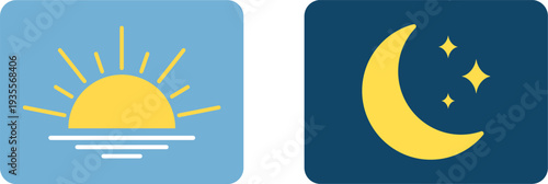 Day and night icons with sun and moon symbols