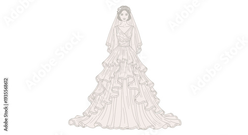 Bride in White Wedding Dress Standing.