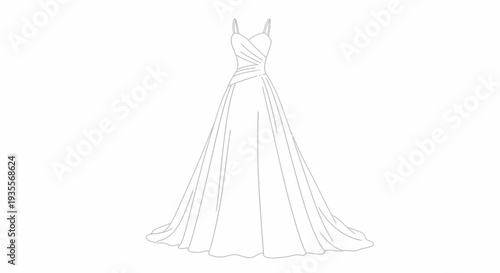 Elegant Wedding Dress Sketch Illustration Design.