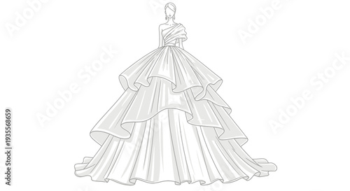 Elegant Ball Gown Illustration with Layers.
