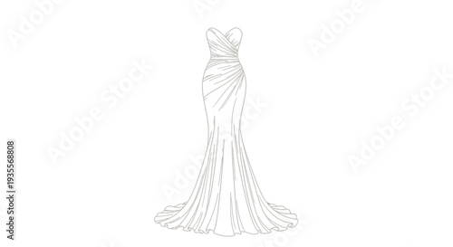 Elegant Wedding Dress Sketch Illustration.