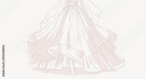 Elegant Pink Wedding Dress with Ruffles and Layers.