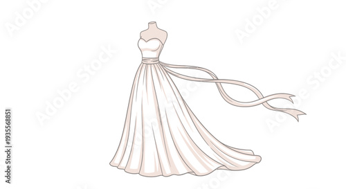 Elegant White Wedding Dress with Ribbon.