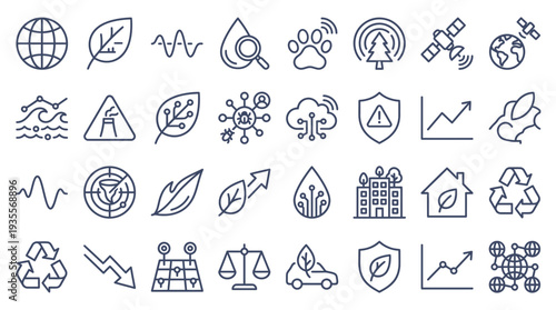 Extensive collection of modern digital concept icons, illustrating future technology, virtual reality, blockchain, artificial intelligence, and interconnected systems for innovative designs