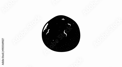 Dark, glossy sphere with highlights and textured lower half