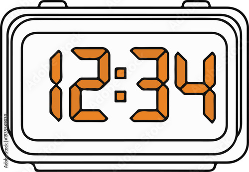 Digital clock displaying the time 1234 with orange segmented digits