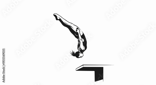 Diver captured mid-somersault, poised above diving board