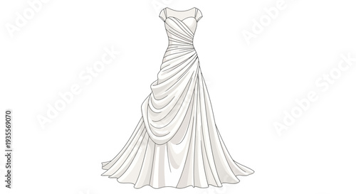 Elegant Wedding Dress Illustration with Draping.