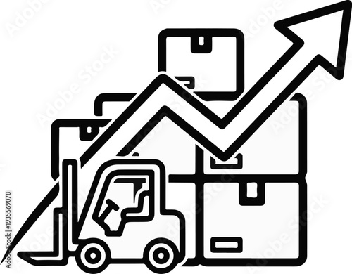 Forklift stacking boxes with an upward trending arrow