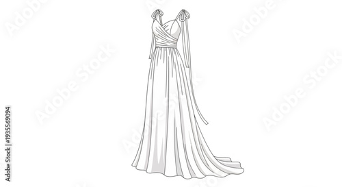 Elegant Wedding Dress Sketch Illustration Design.