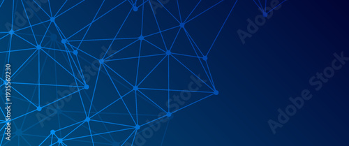 Modern Blue Digital Technology Network Background: A sophisticated vector illustration of a geometric plexus connection with dots and lines on a dark navy gradient. Perfect for AI, big data, and cyber