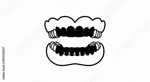 Simple black and white illustration of an open mouth with teeth