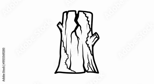 Stylized black and white illustration of a cracked tree stump with rough edges